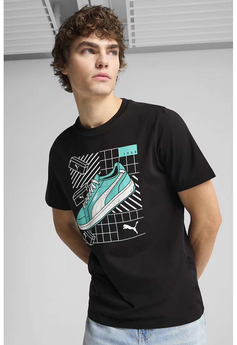 Puma Tricou regular fit de bumbac cu model grafic - Alb/Negru/Turcoaz