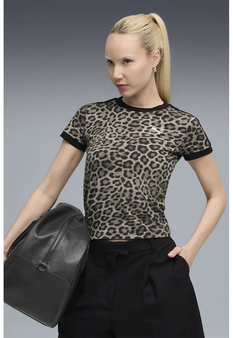 Puma Tricou slim fit Leo Luxe - Negru/Gri inchis