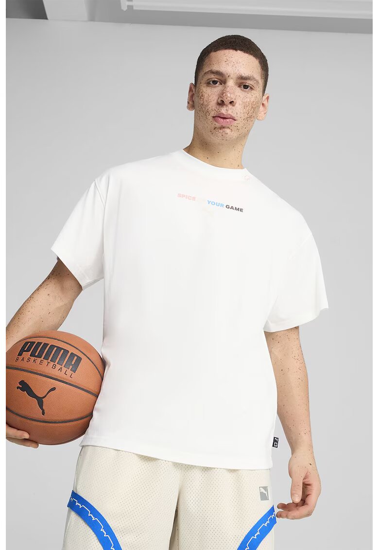 Puma Tricou supradimensionat cu imprimeu - Alb optic/Albastru deschis