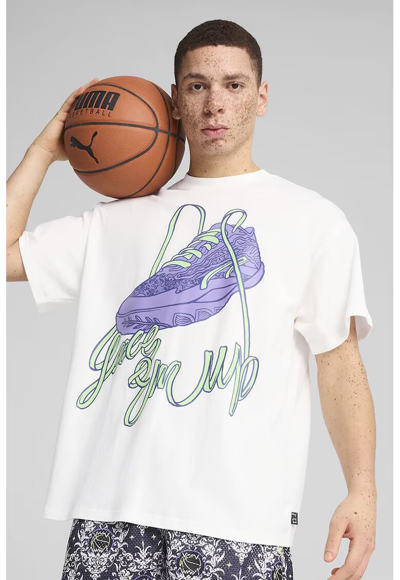 Puma Tricou supradimensionat cu imprimeu - Violet deschis/Alb optic