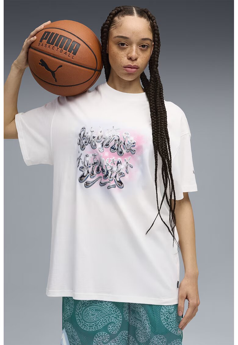 Puma Tricou supradimensionat unisex Shooting Stars - Alb optic/Roz