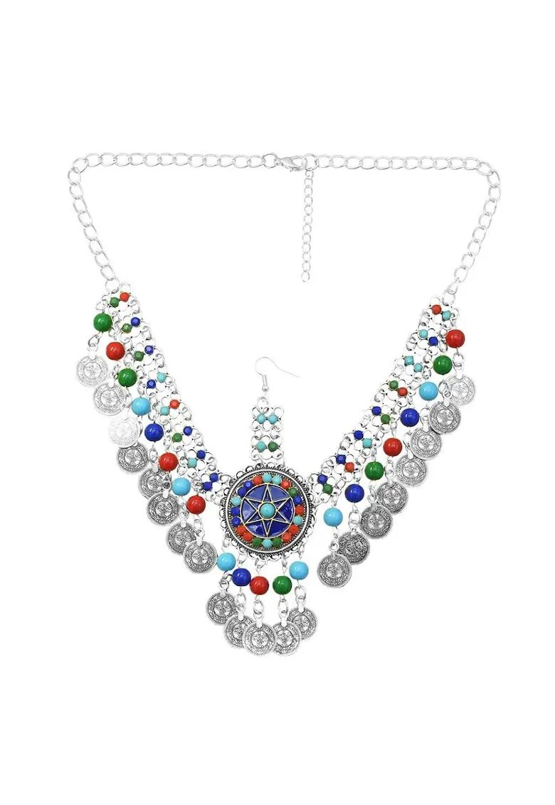 Pursehuit Accesoriu de cap - argintiu - cu banuti si margelute colorate - Amalius C8 -