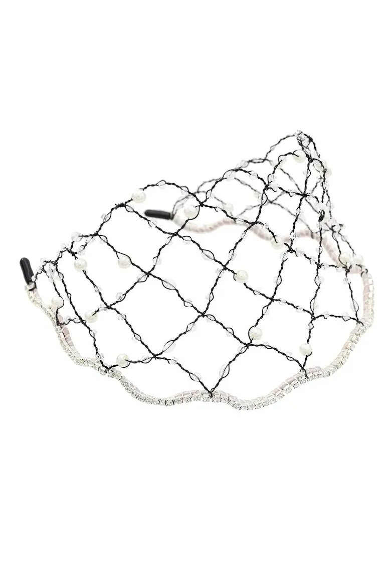 Pursehuit Accesoriu de cap - negru - cu plasa - perle si pietre - Aloys C7 -