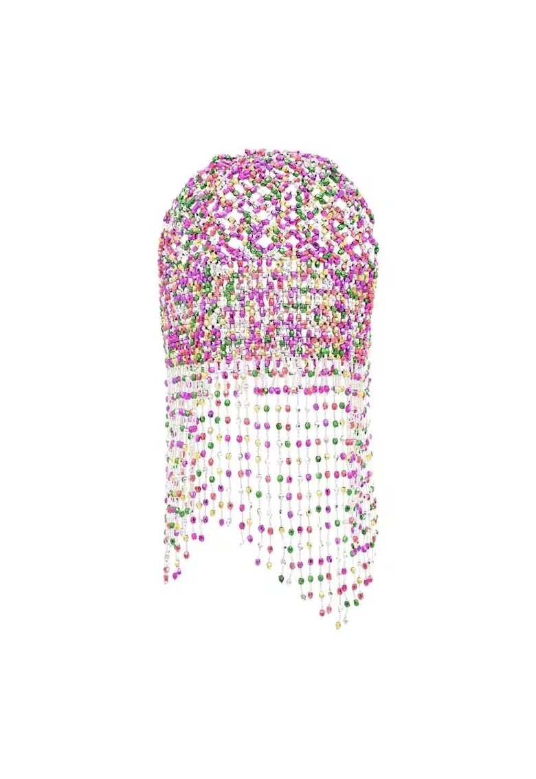 Pursehuit Accesoriu de par - argintiu - cu margelute roz si verzi - Andersine C23 -