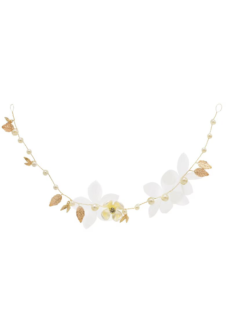 Pursehuit Accesoriu de par - auriu - cu flori albe si perle - Rahab C7 -