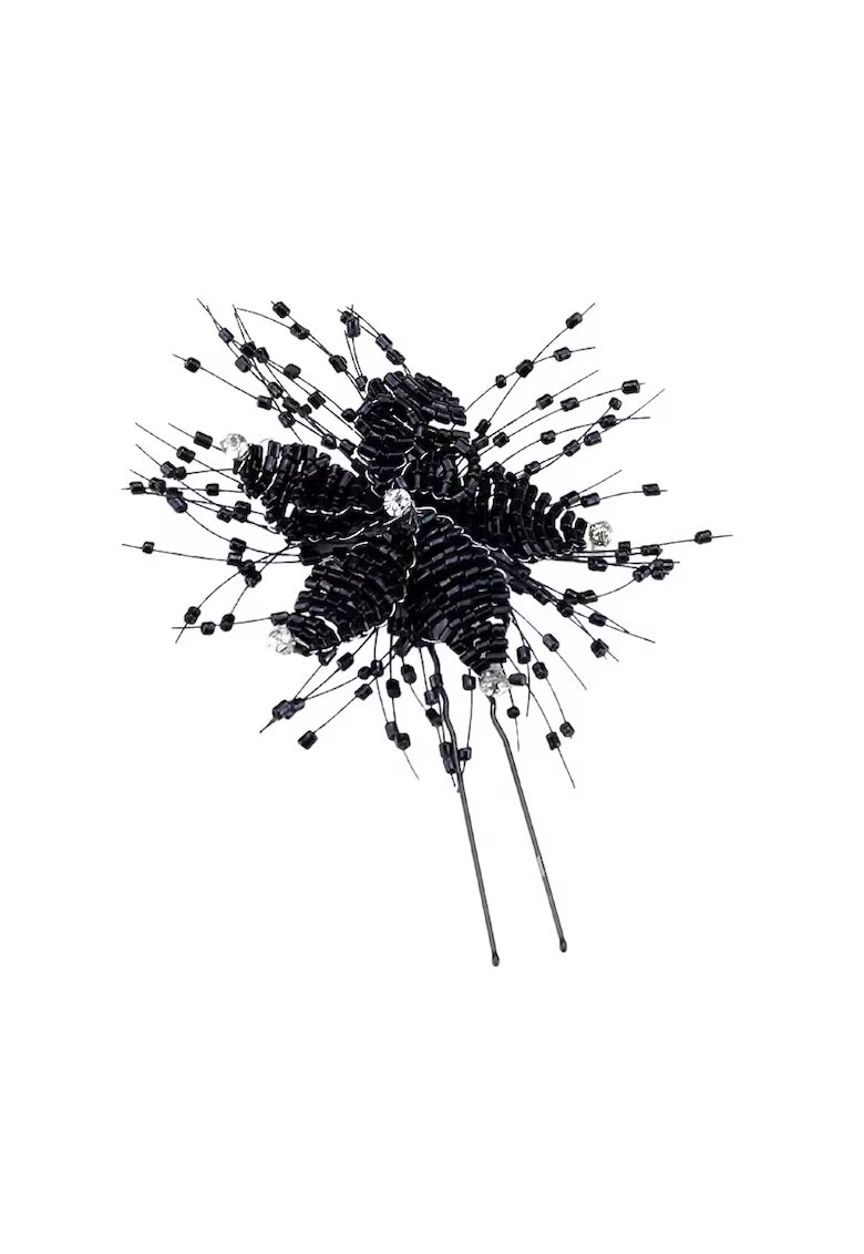Pursehuit Accesoriu de par - negru - tip ac - cu floare si margelute - Cornelie C9 -