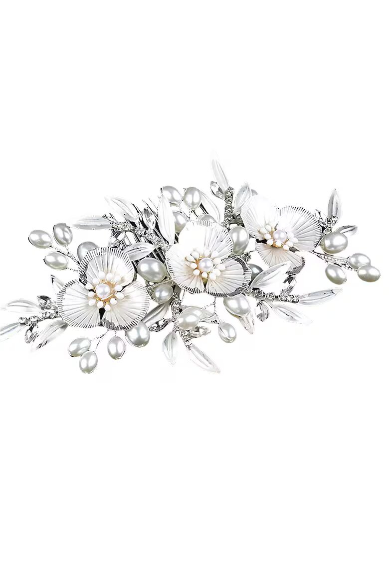 Pursehuit Accesoriu par - argintiu - cu flori - pietre si perle - Edia C5 -