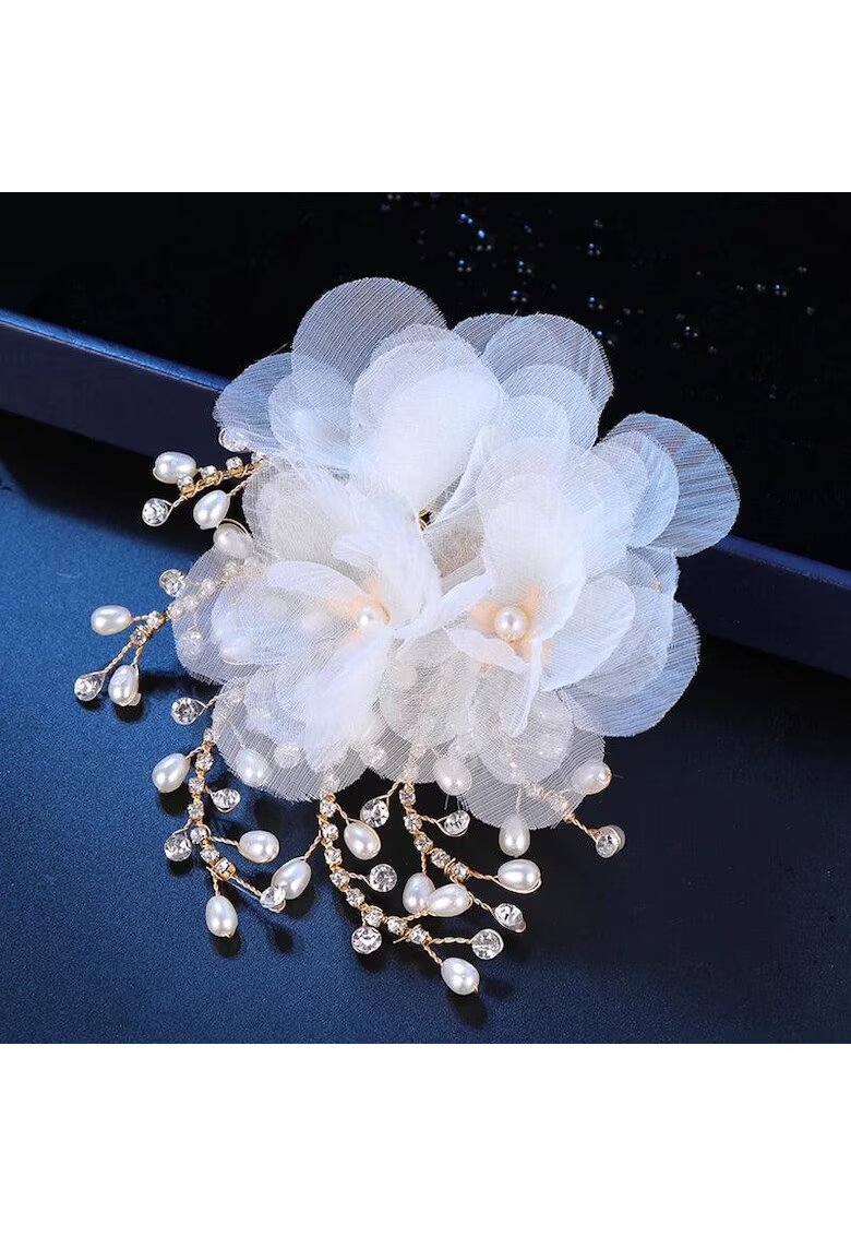 Pursehuit Accesoriu par - auriu - cu floare alba si pietre - Atena C5 -