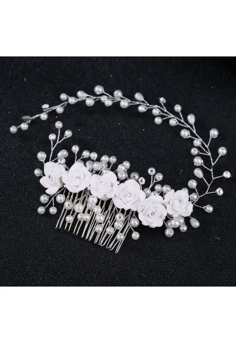 Pursehuit Accesoriu par cu perle si flori - argintiu - Lilian C11 -