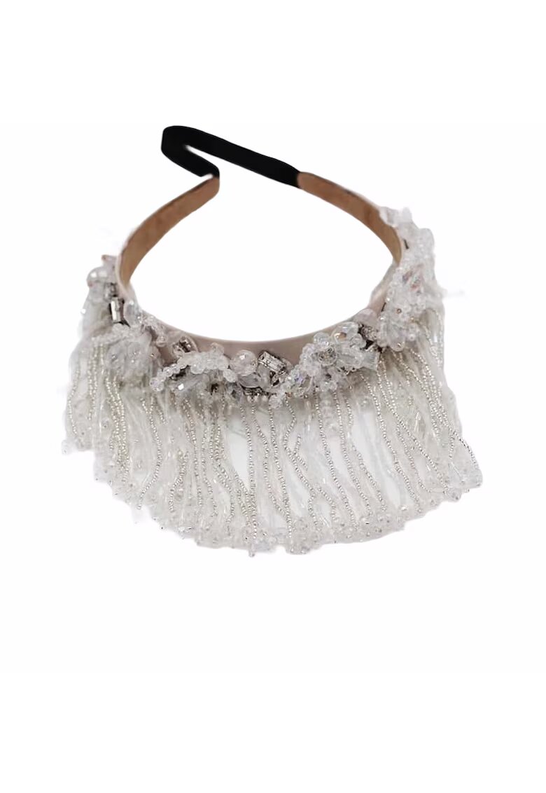 Pursehuit Bentita bej - cu franjuri - cristale - Maivor C1 - Textil -