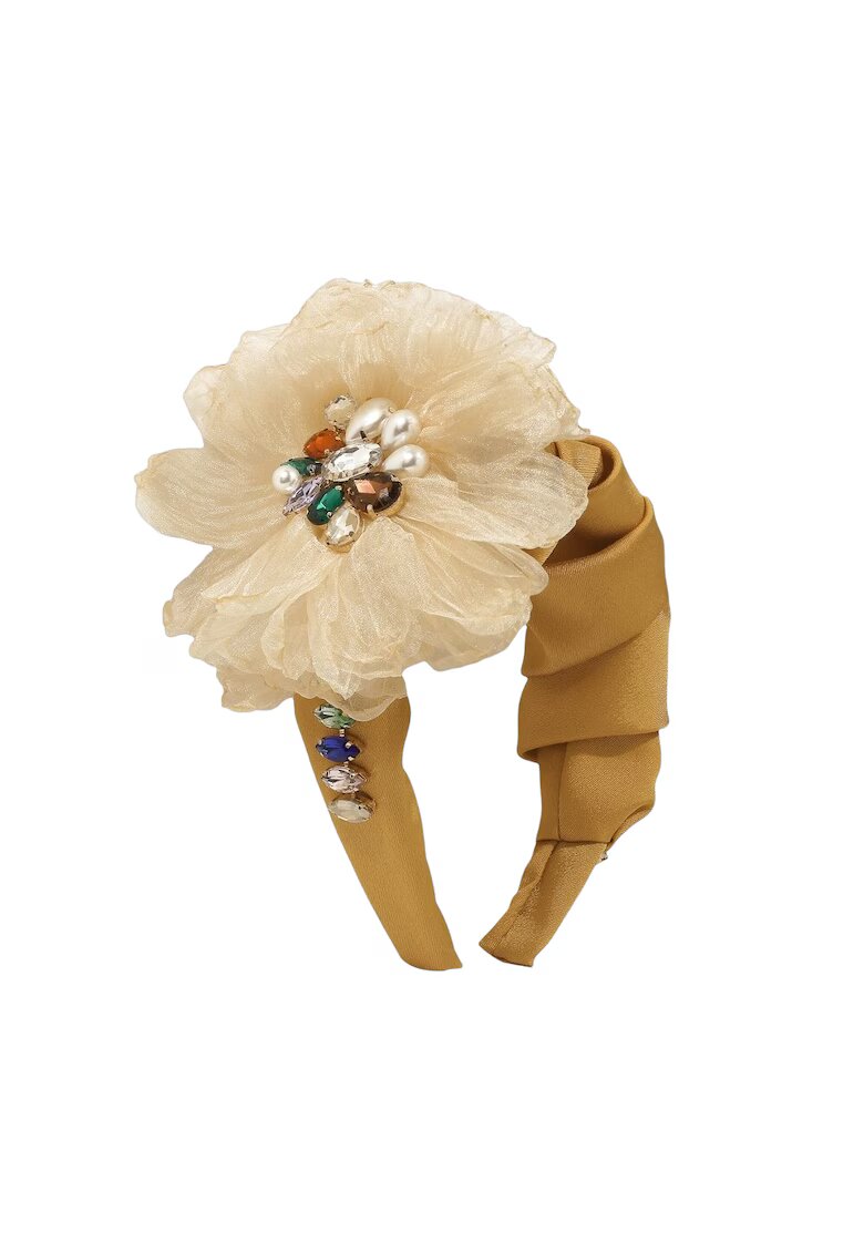 Pursehuit Bentita galbena - cu floare bej si pietre multicolore - Thale -