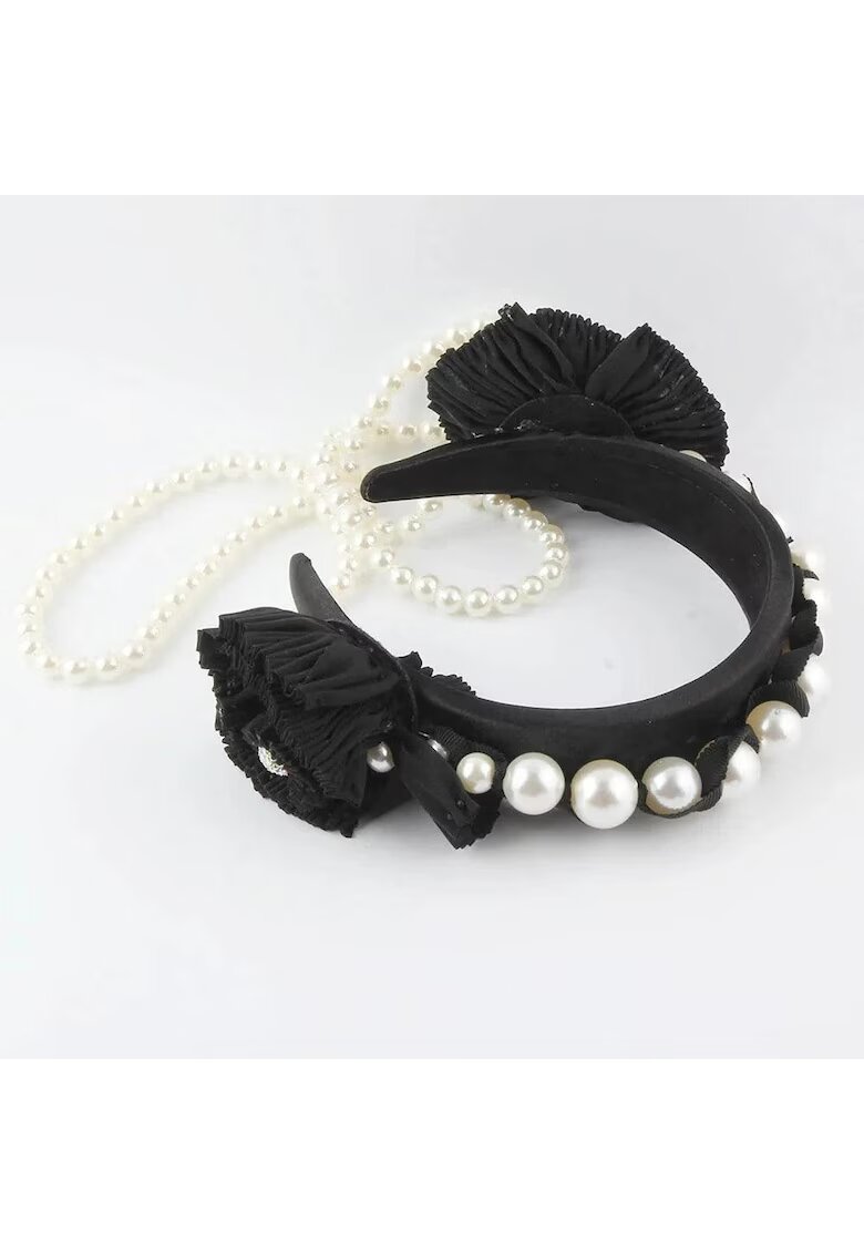 Pursehuit Bentita neagra - bufanta - cu sirag de perle si flori - Nanne C1