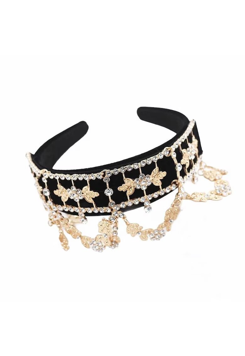 Pursehuit Bentita neagra - cu aplicatii aurii si pietre - Poppie C2 -