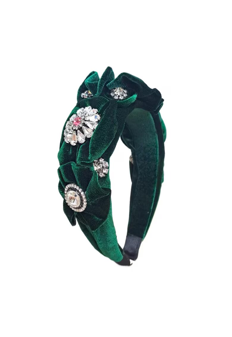 Pursehuit Bentita verde - din catifea - cu pietre - Sajda C1