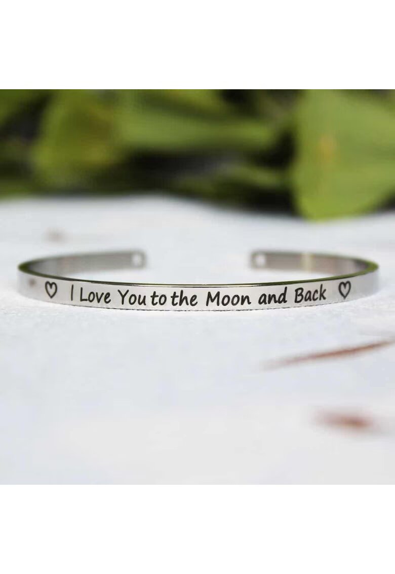 Pursehuit Bratara ajustabila - argintie - gravata I love you to the moon and back P8 -