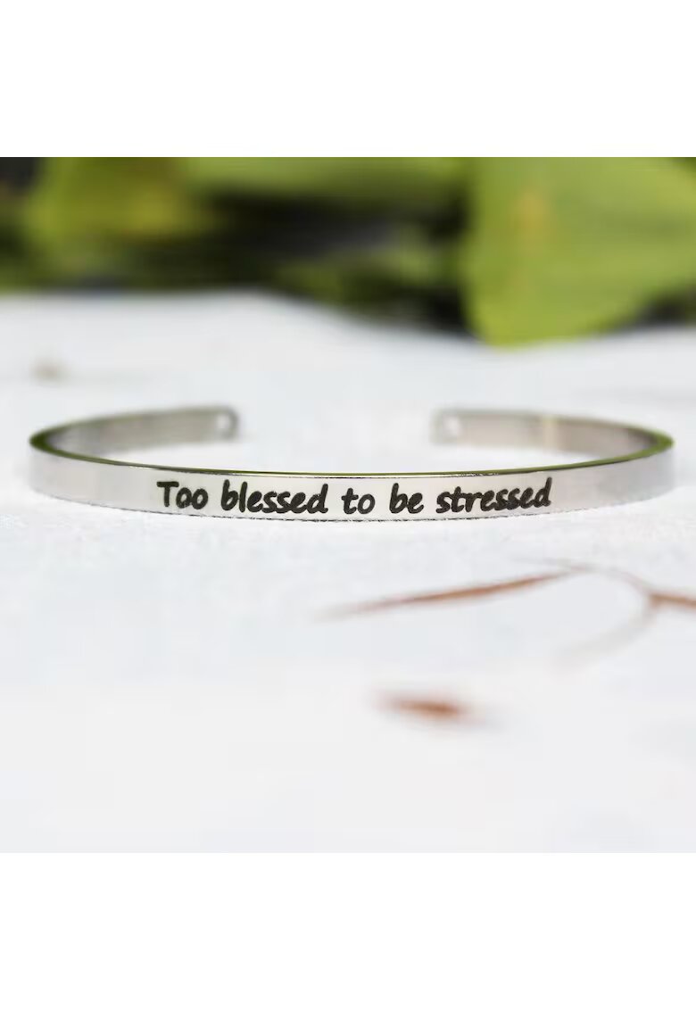 Pursehuit Bratara ajustabila - argintie - gravata Too blessed to be stressed - Aska P7 -