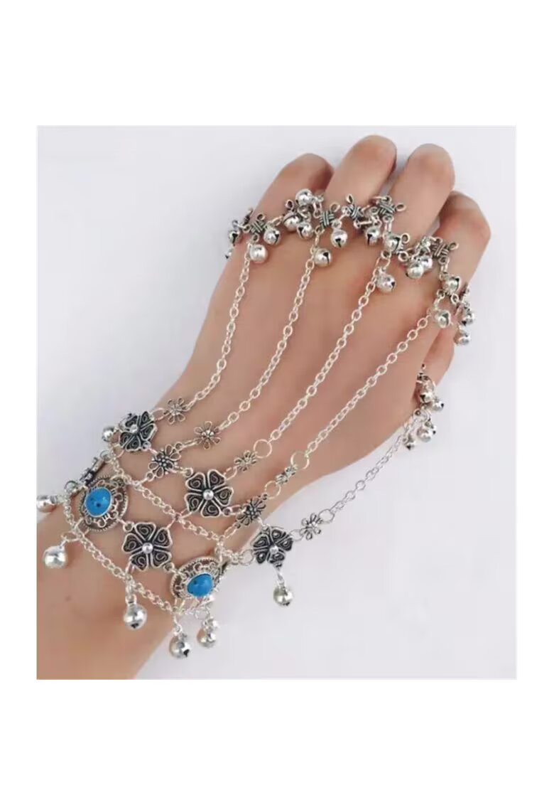 Pursehuit Bratara argintie - cu inele reglabile si pietre turquoise - Elsamaria C10 -