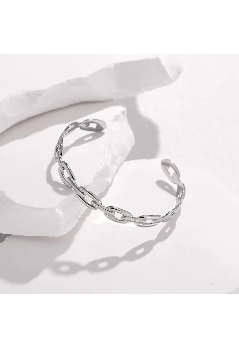 Pursehuit Bratara argintie - din otel inoxidabil - suflata cu aur 18k - forma de zale imbinate - Dalia C10 OUT