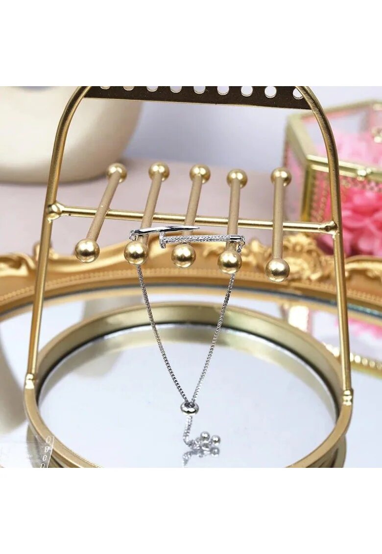 Pursehuit Bratara argintie - suflata cu aur 14k - forma de cui - cu pietre din zirconiu - Milda C3 -