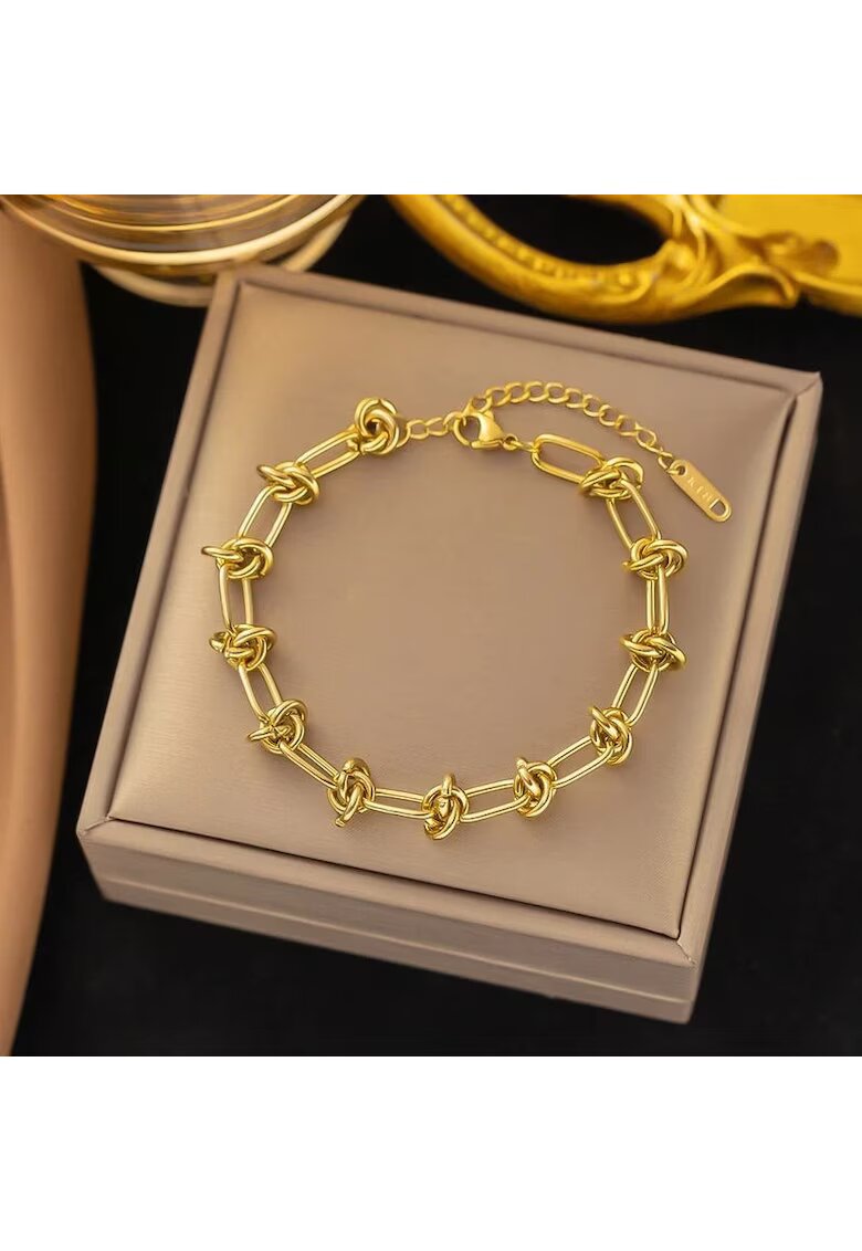 Pursehuit Bratara aurie - din otel inoxidabil 316L - placata cu aur 18K PVD - cu noduri imbinate - Jeffrey C5