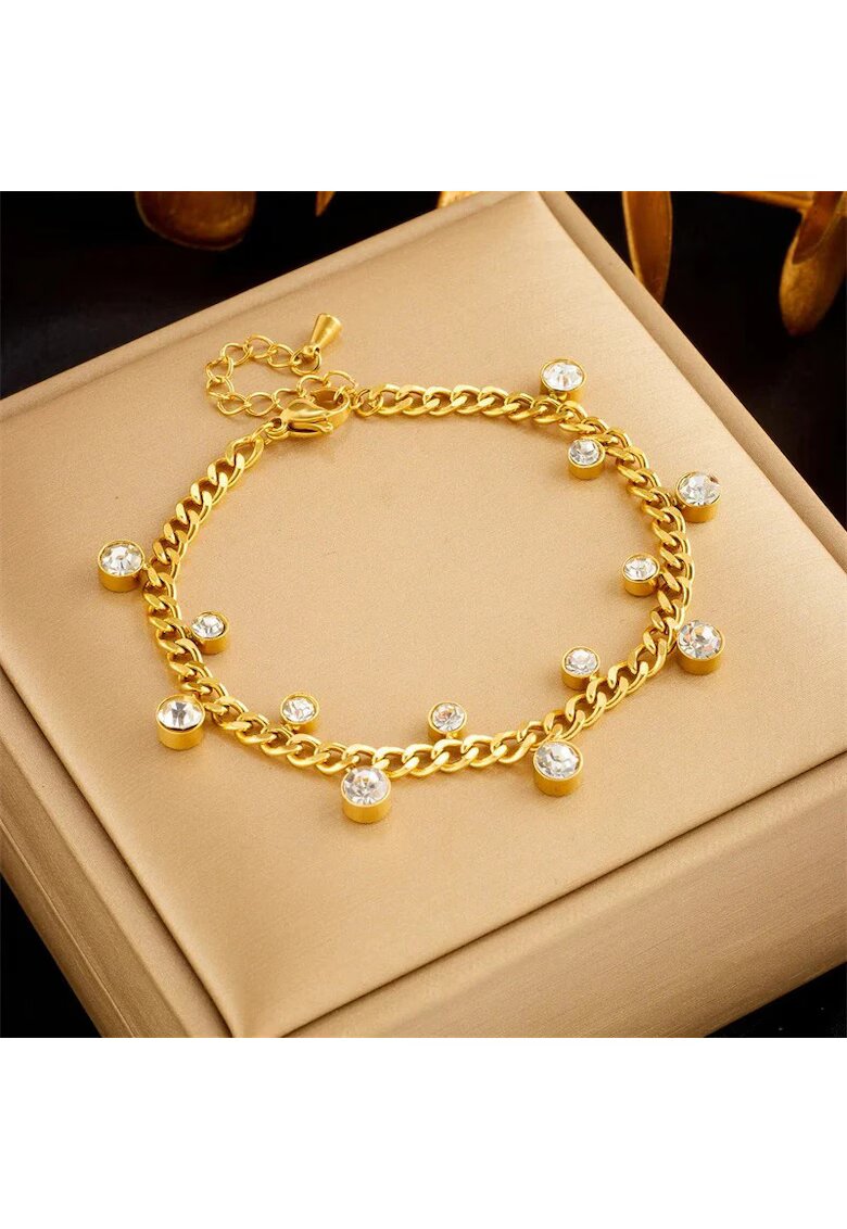 Pursehuit Bratara aurie - din otel inoxidabil - cu pietre din zirconiu - suflata cu aur 18k - Deisy C2