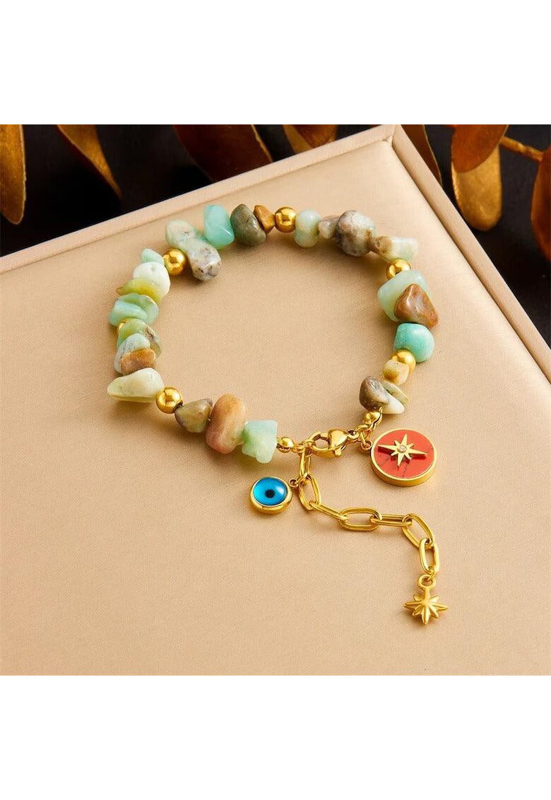 Pursehuit Bratara aurie din otel inoxidabil placat cu aur 18K PVD - cu pietre turquoise - Emma C3