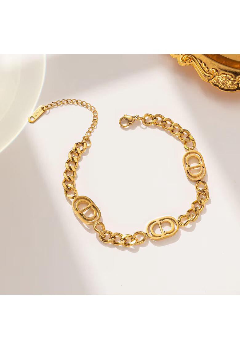 Pursehuit Bratara aurie din otel inoxidabil placat cu aur 18K PVD - cu zale imbinate - Jalma C5