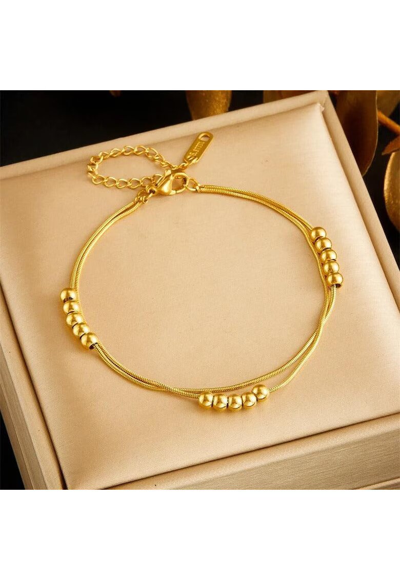 Pursehuit Bratara aurie - din otel inoxidabil - suflata cu aur 18k - cu bilute - Elke C3