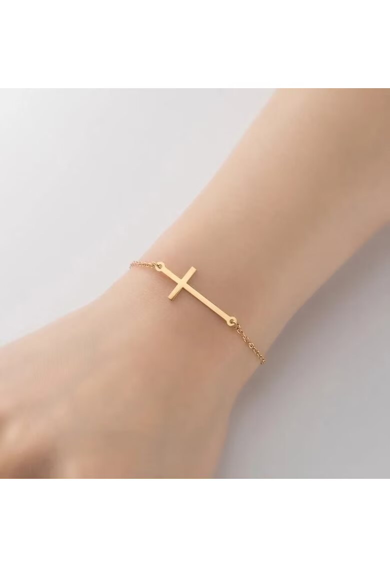 Pursehuit Bratara aurie - din otel inoxidabil - suflata cu aur 18k - cu cruciulita - Jarleif C5