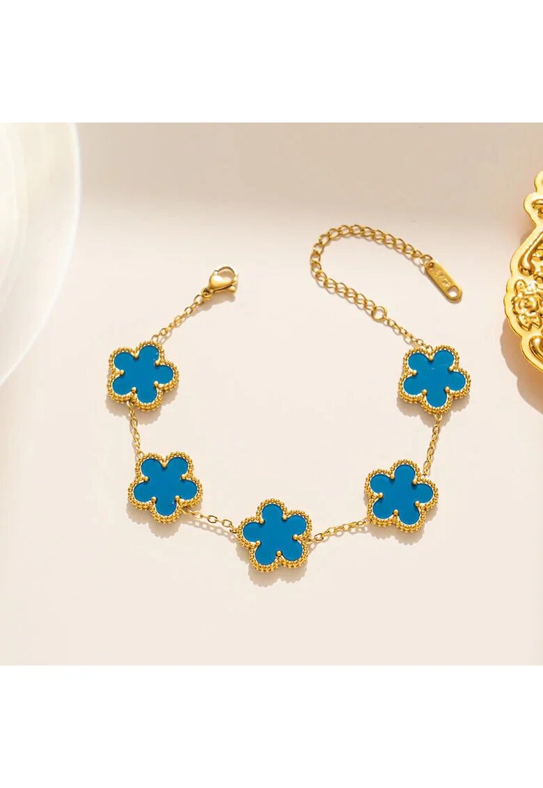 Pursehuit Bratara aurie - din otel inoxidabil - suflata cu aur 18k - cu floricele bleu - Iselina C5
