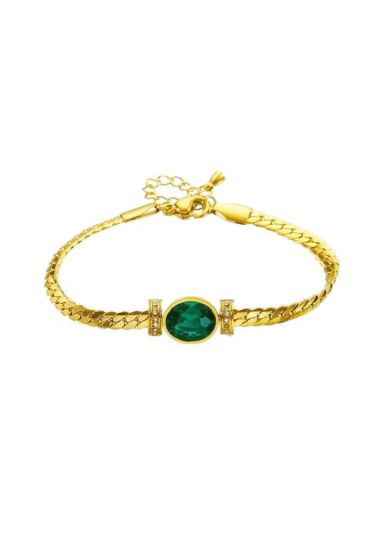 Pursehuit Bratara aurie - din otel inoxidabil - suflata cu aur 18k - cu piatra verde - Emmar C3