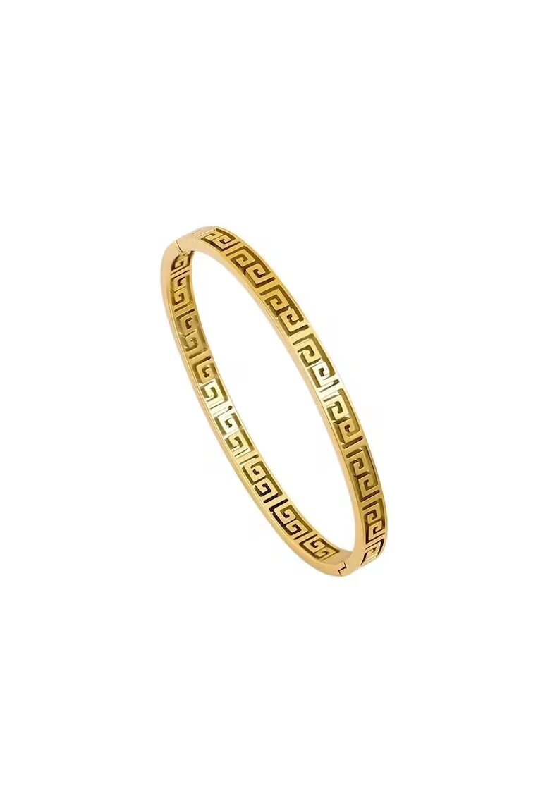 Pursehuit Bratara aurie - din otel inoxidabil - suflata cu aur 18k - tip bangle - cu model - Iva C10