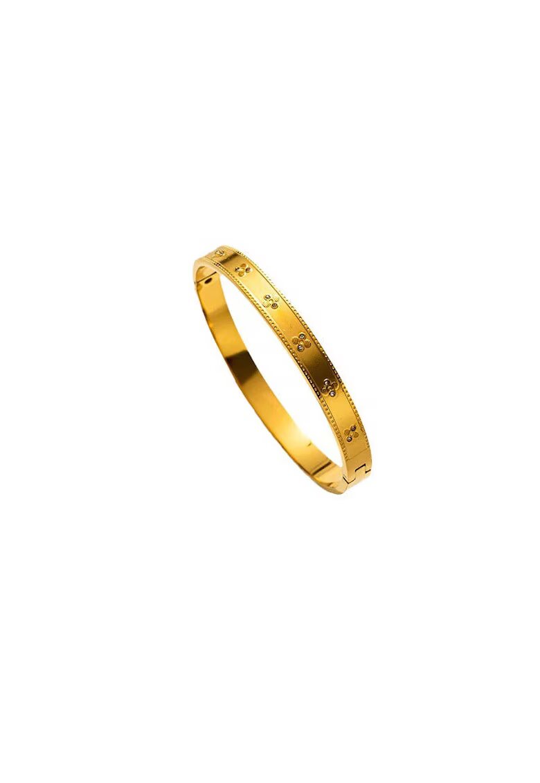 Pursehuit Bratara aurie - din otel inoxidabil - suflata cu aur 18k - tip bangle - cu pietricele - Isalin C5