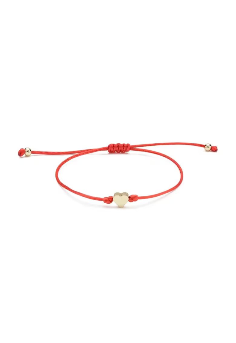 Pursehuit Bratara aurie - snur rosu si pandantiv inimioara - Diametru reglabil: 5 cm - Paw C7