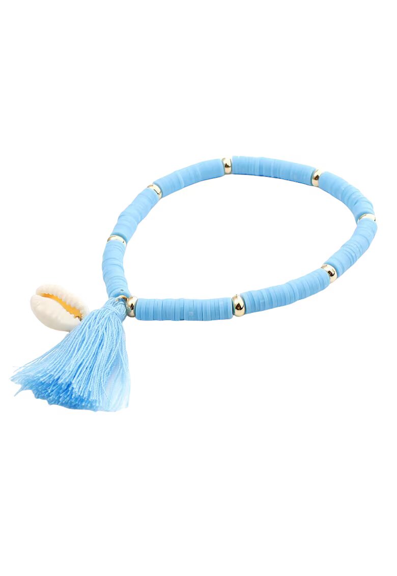 Pursehuit Bratara bleu - cu ciucure si scoica - pe elastic - 18.5 cm - Mariela C1