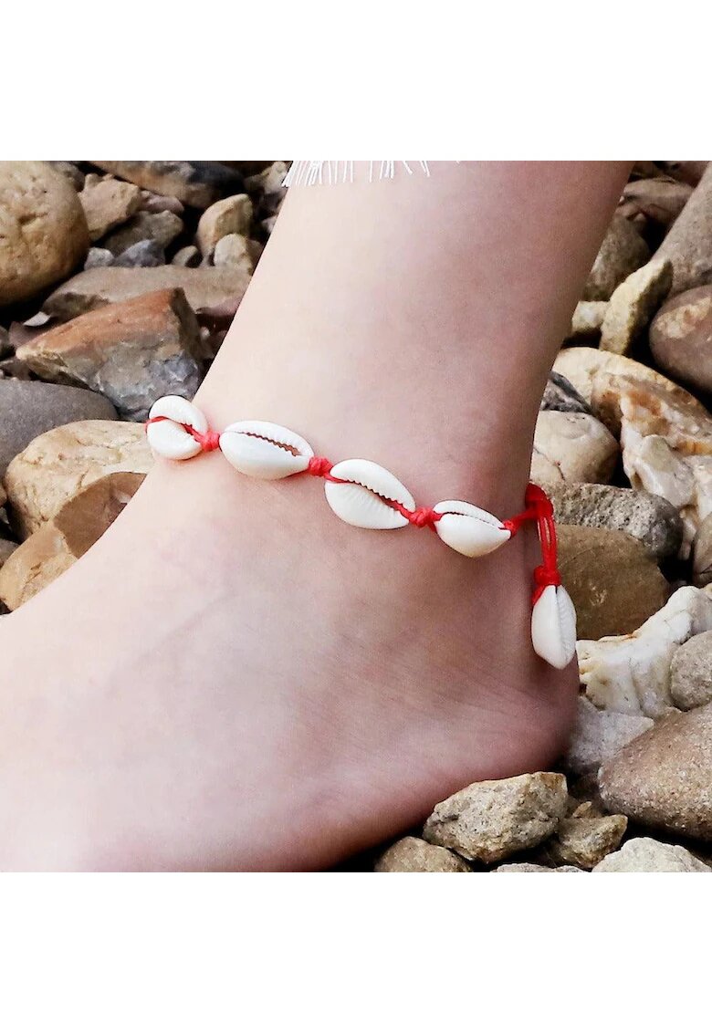 Pursehuit Bratara cu scoici naturale si snur rosu - ajustabila - Estel C6 -