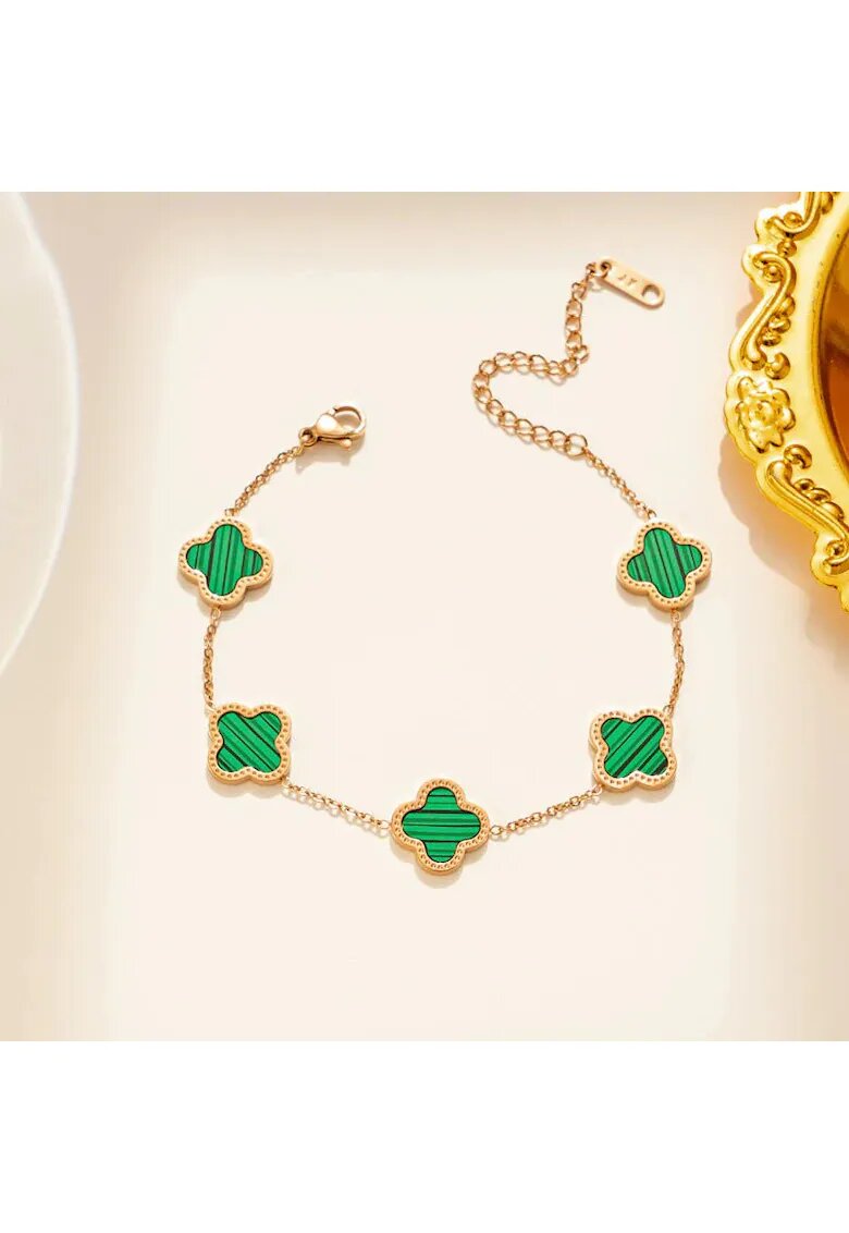 Pursehuit Bratara rose gold - din otel inoxidabil - suflata cu aur 18k - cu trifoi verde - Izabela C5