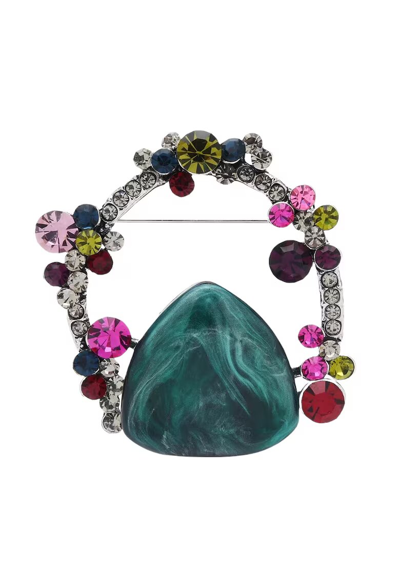 Pursehuit Brosa argintie - forma abstracta - cu pietre si flori - Bendine C5 -