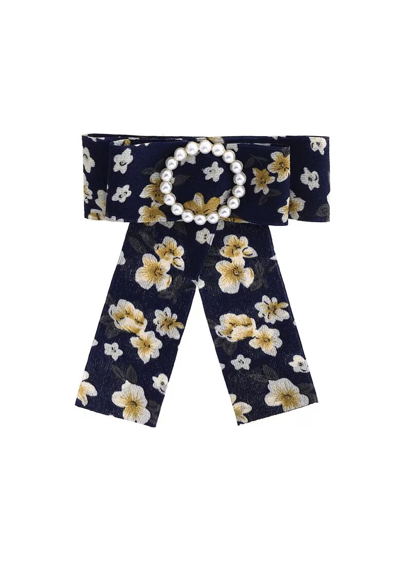 Pursehuit Brosa tip jabou - cu flori si perle - Safina C21 - - Bleumarin