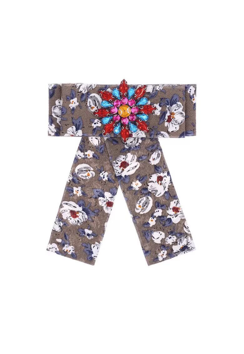 Pursehuit Brosa tip jabou - cu flori si pietre multicolore - Sabrin C21 - - Gri