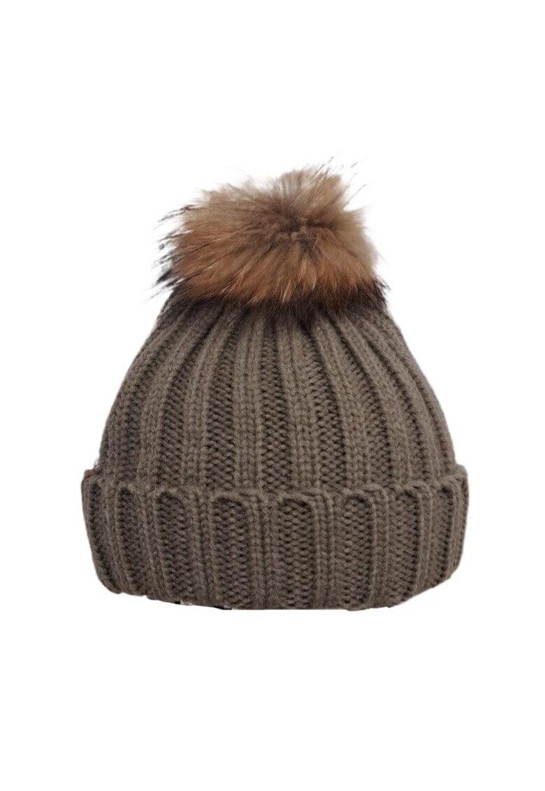 Pursehuit Caciula dama - khaki - cu pom-pom - Miryam -