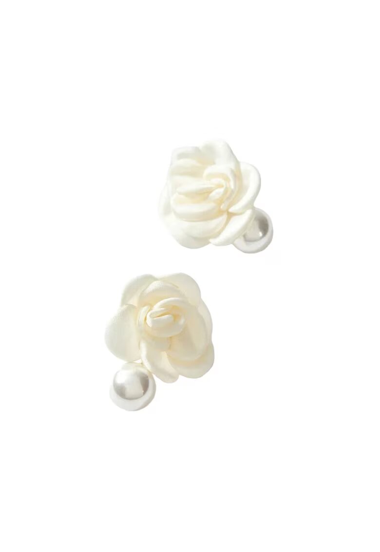 Pursehuit Cercei alb unt - forma de floare - cu perla - Bernice C16 -