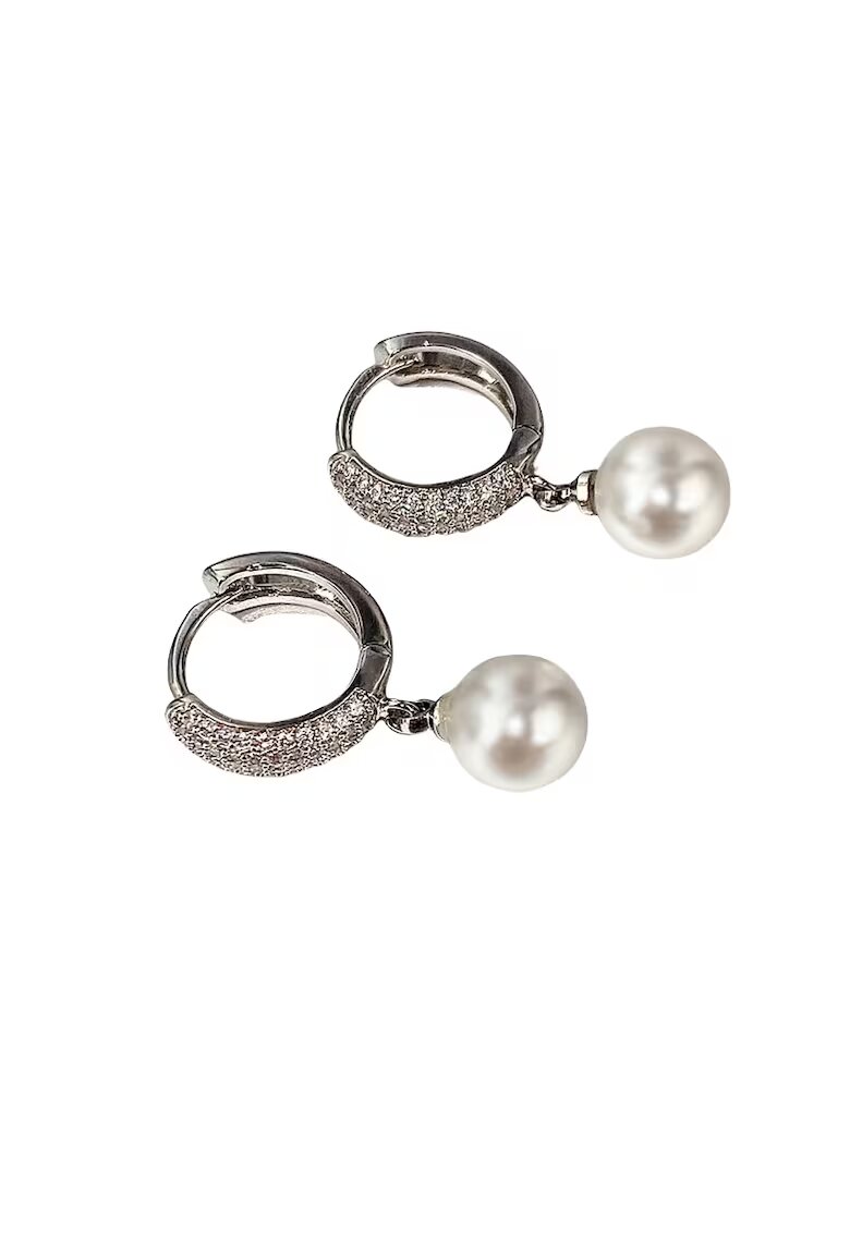 Pursehuit Cercei argintii - cu perle si pietre din zirconiu - 2.5 cm - Noemi C13
