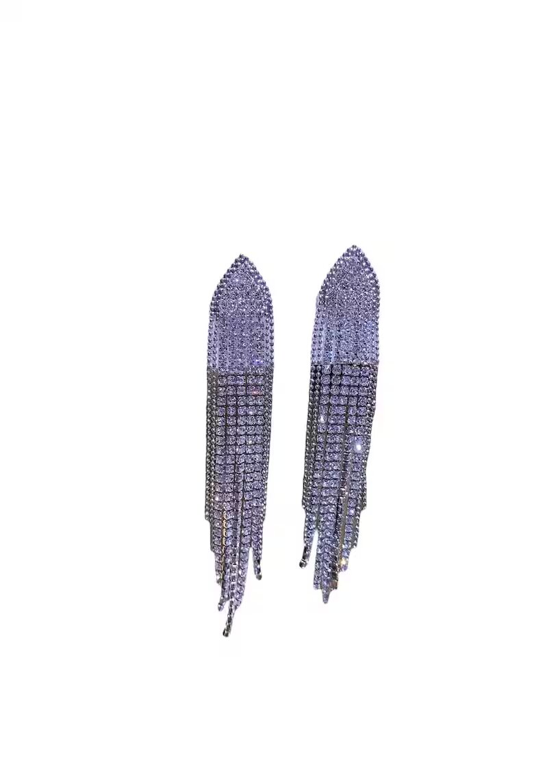 Pursehuit Cercei argintii - lungi - cu clips si pietre - Cattleya C4
