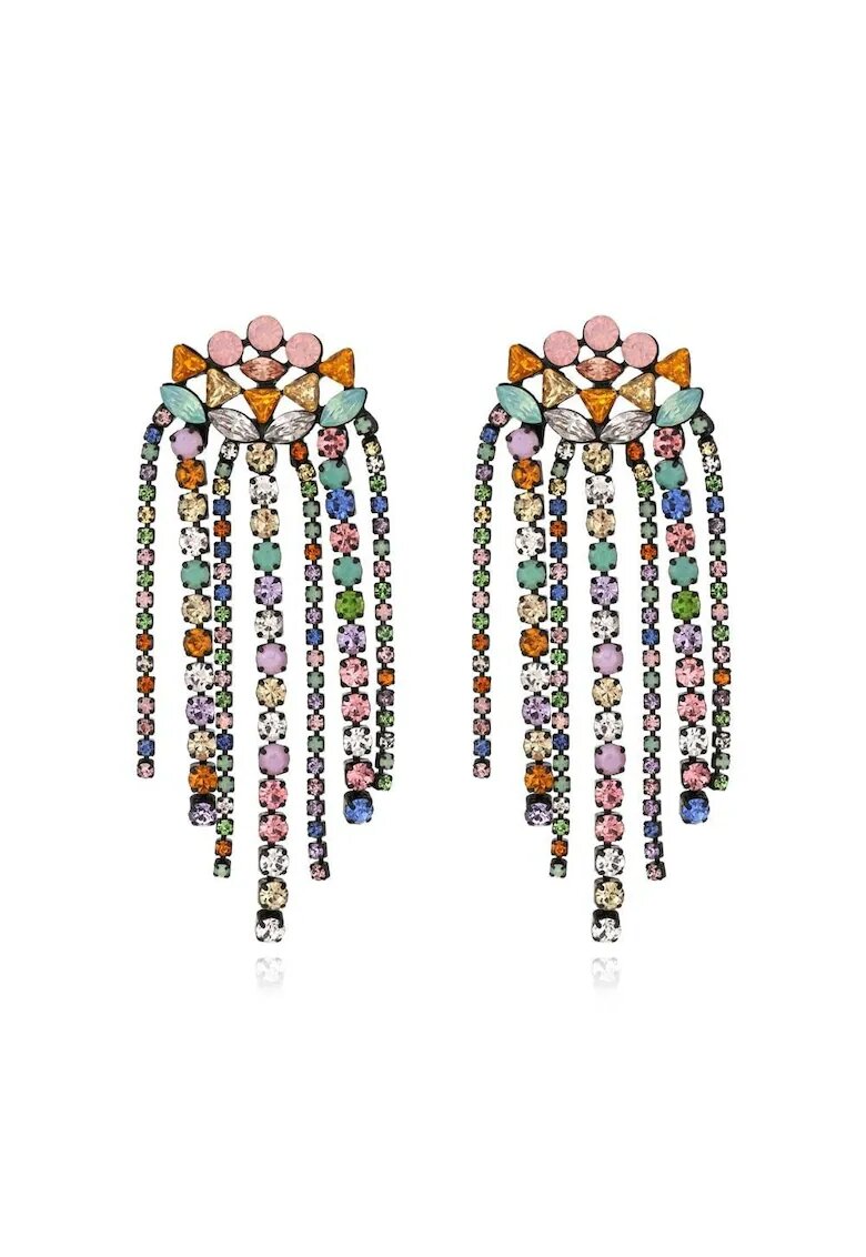 Pursehuit Cercei argintii - lungi - cu franjuri si pietre multicolore - Cesar C3 -