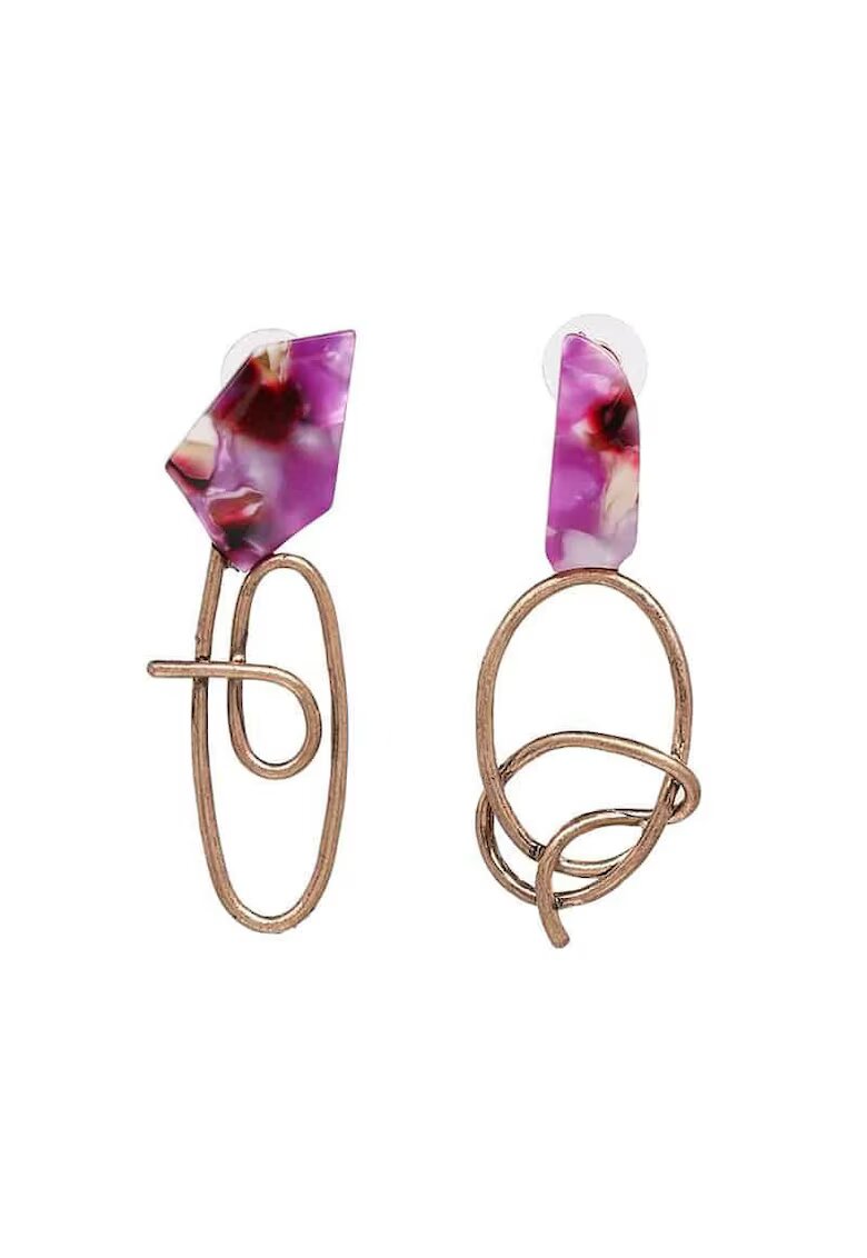 Pursehuit Cercei aurii - asimetrici - cu pietre roz - Nany C2
