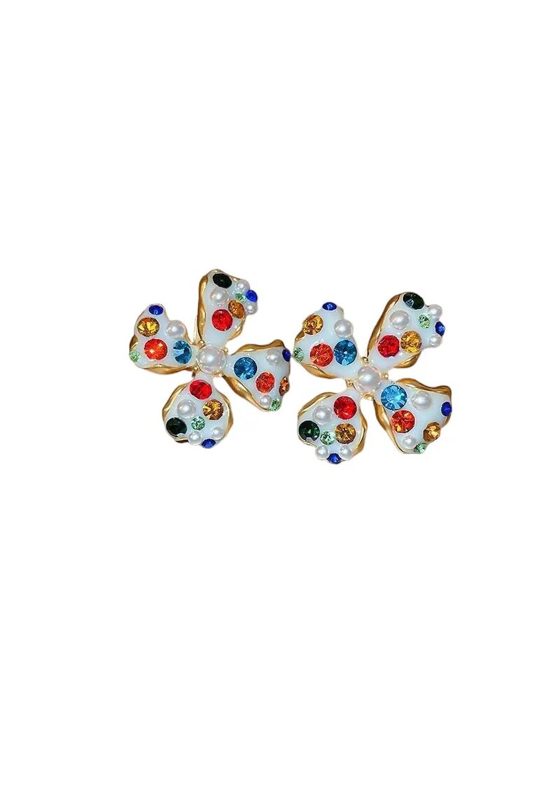Pursehuit Cercei aurii - cu clips - forma de floare - cu pietre multicolore - Ionatan C5 -