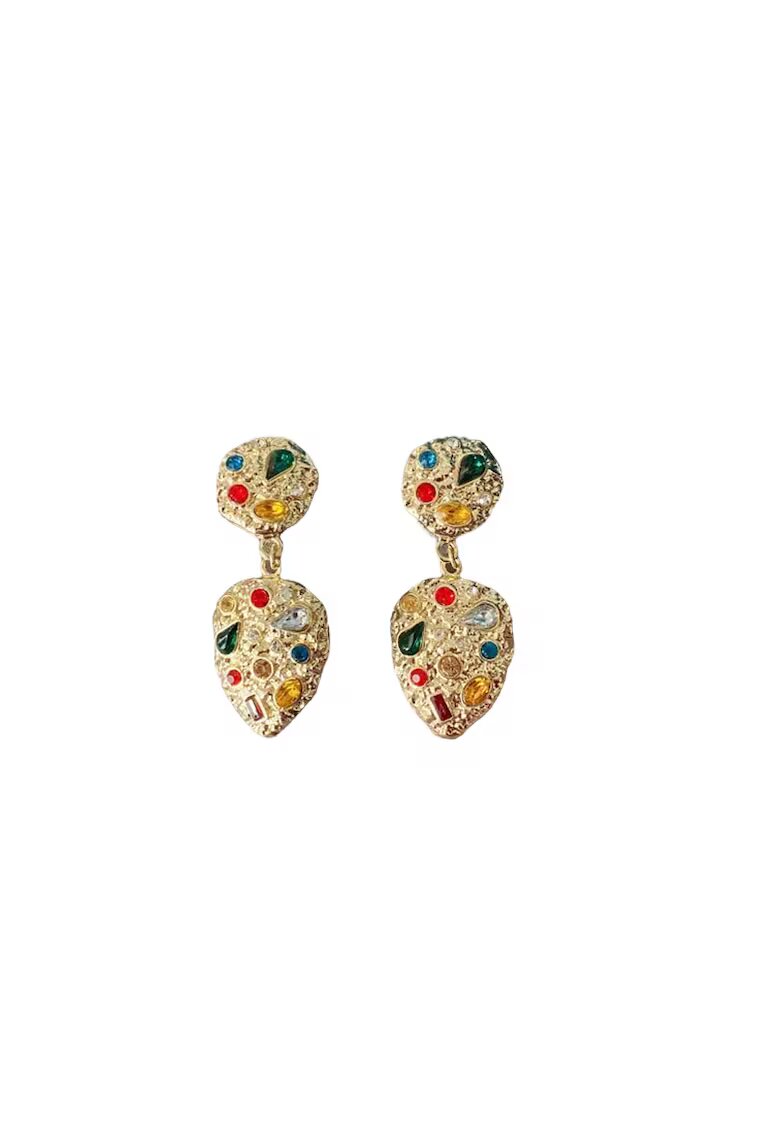 Pursehuit Cercei aurii - cu clips - textura incretita - cu pietre multicolore - Eldora C3 -