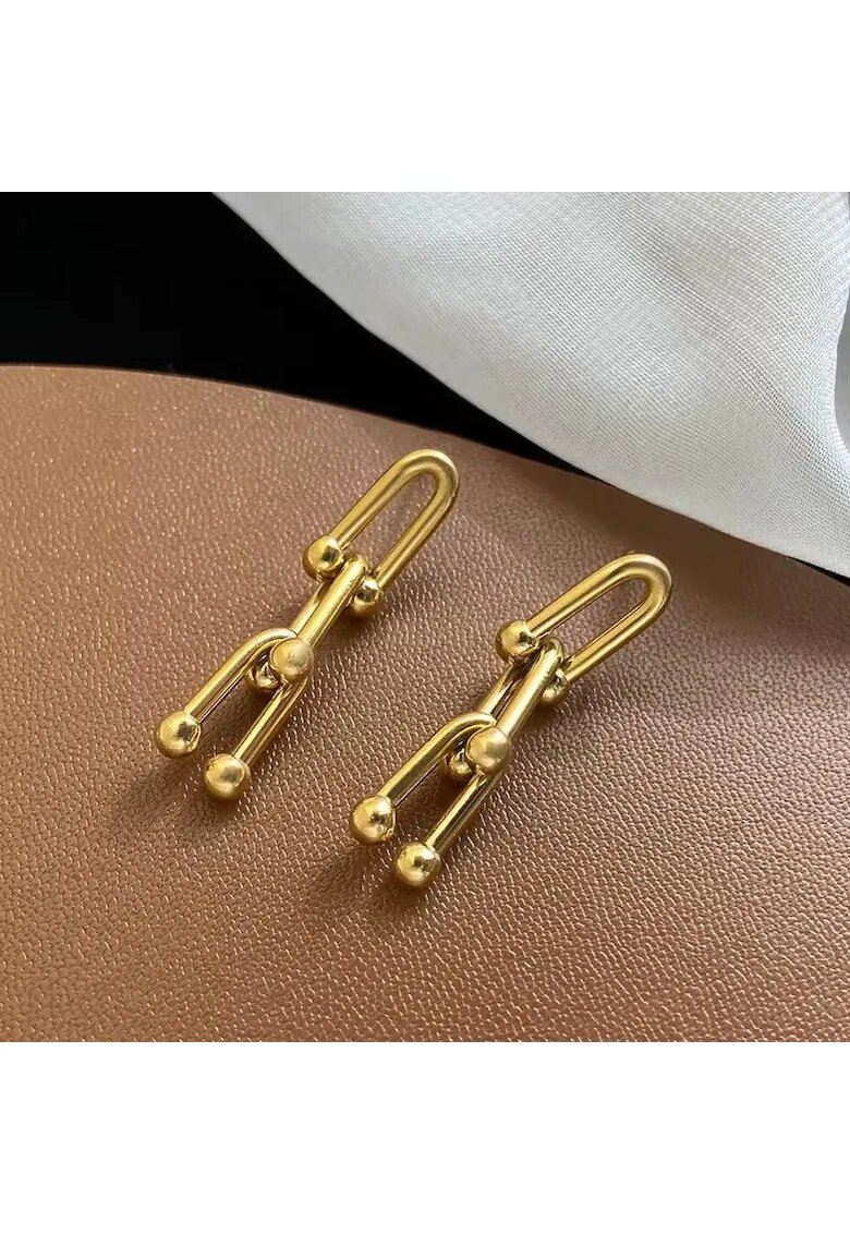 Pursehuit Cercei aurii - din otel inoxidabil 316L - cu zale imbinate - suflati cu aur 18K PVD - Gerline C1