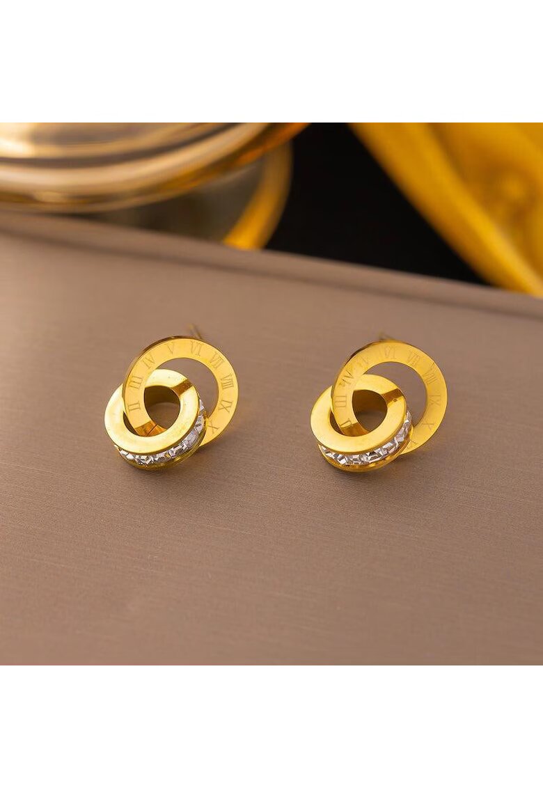 Pursehuit Cercei aurii - din otel inoxidabil - cu cerculete imbinate si pietre din zirconiu - suflati cu aur 18k - Gerry C4